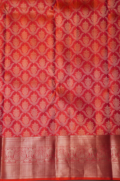 Pure Kanchipuram Brocade Silk Saree - Orange| Silk Mark Certified