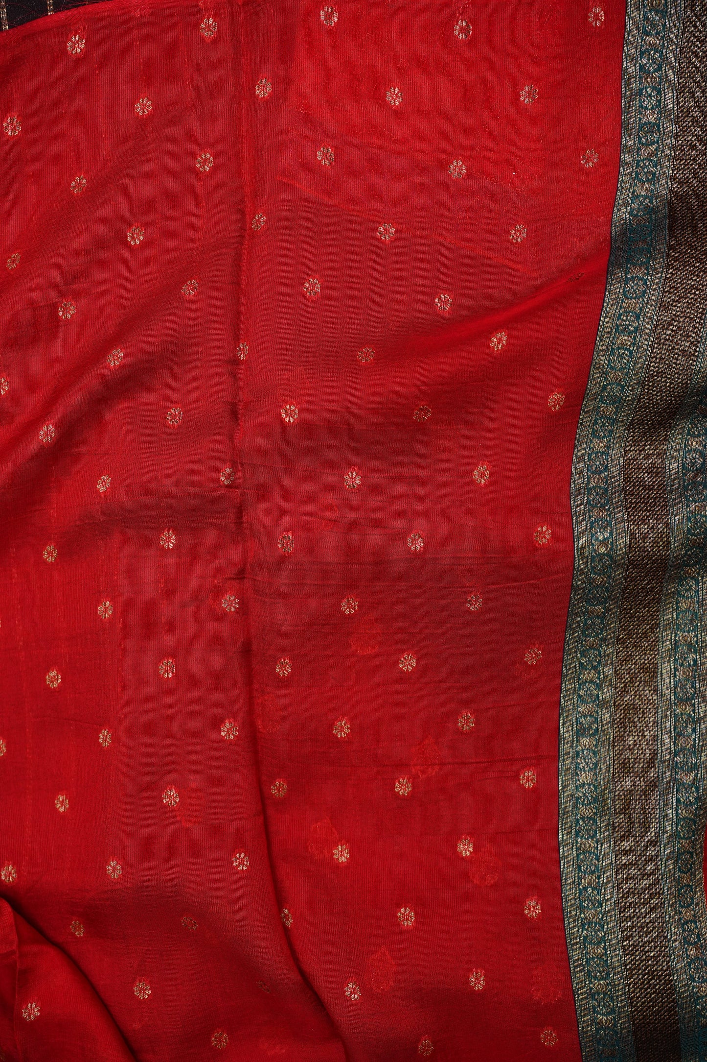 Banarasi Tussar Raw Silk Saree with Contrast 3D Border – Black & Red