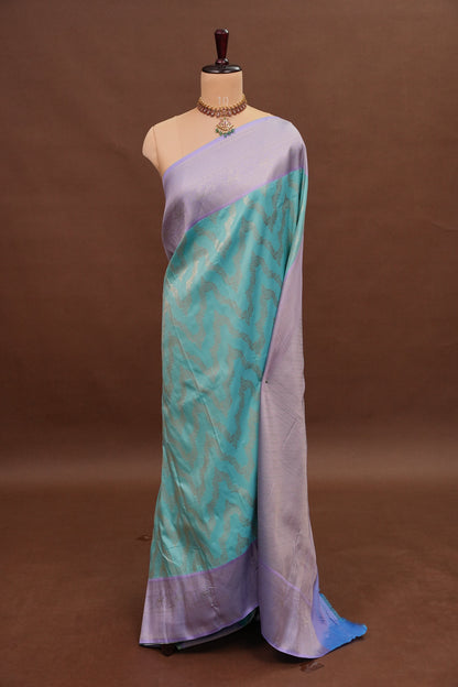 Kanchivaram Semi Silk Saree - Turquoise with Lavender