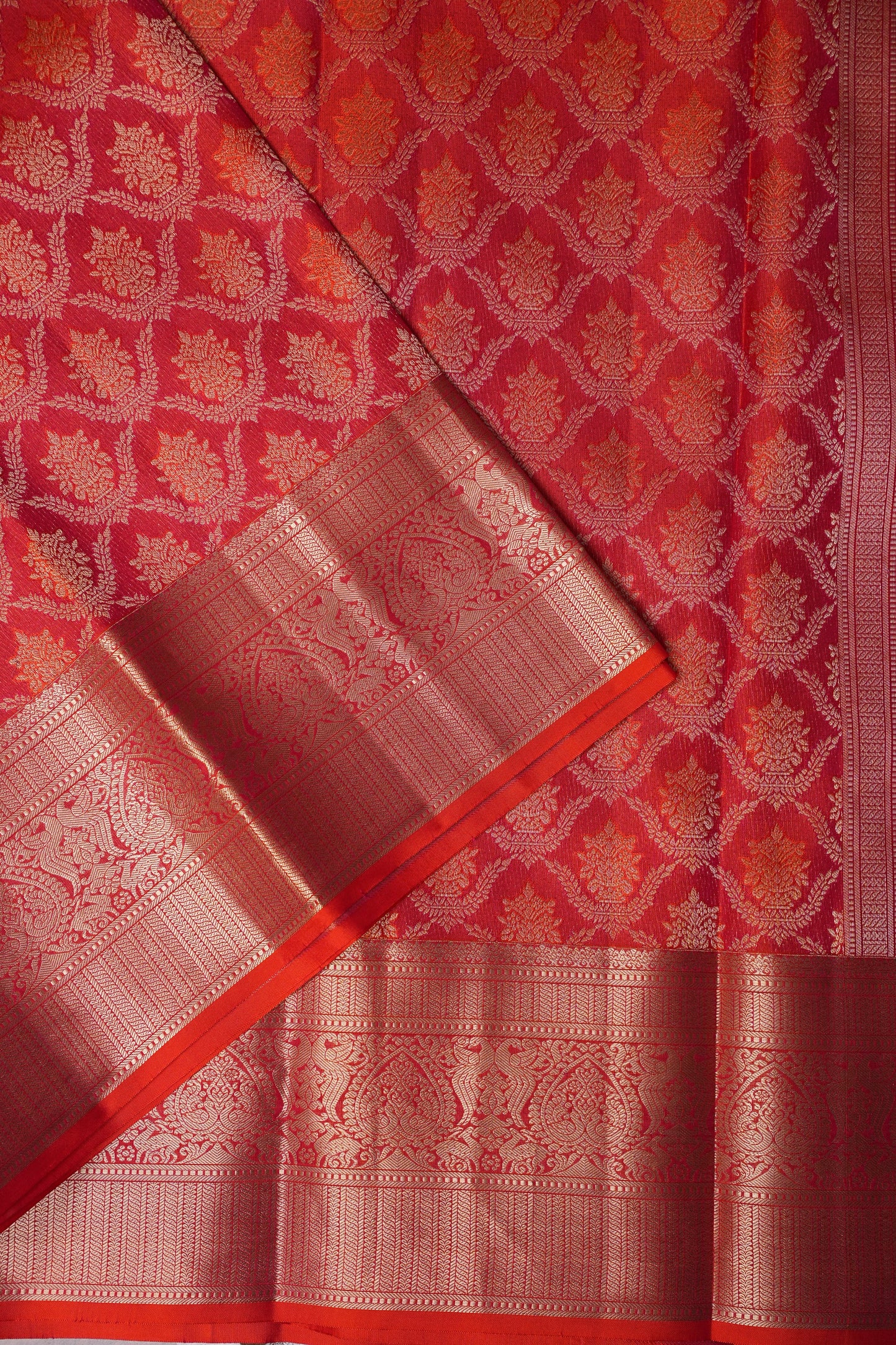 Pure Kanchipuram Brocade Silk Saree - Orange| Silk Mark Certified