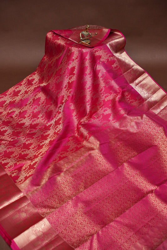 Pure Kanchipuram Brocade Silk Saree - Pink| Silk Mark Certified