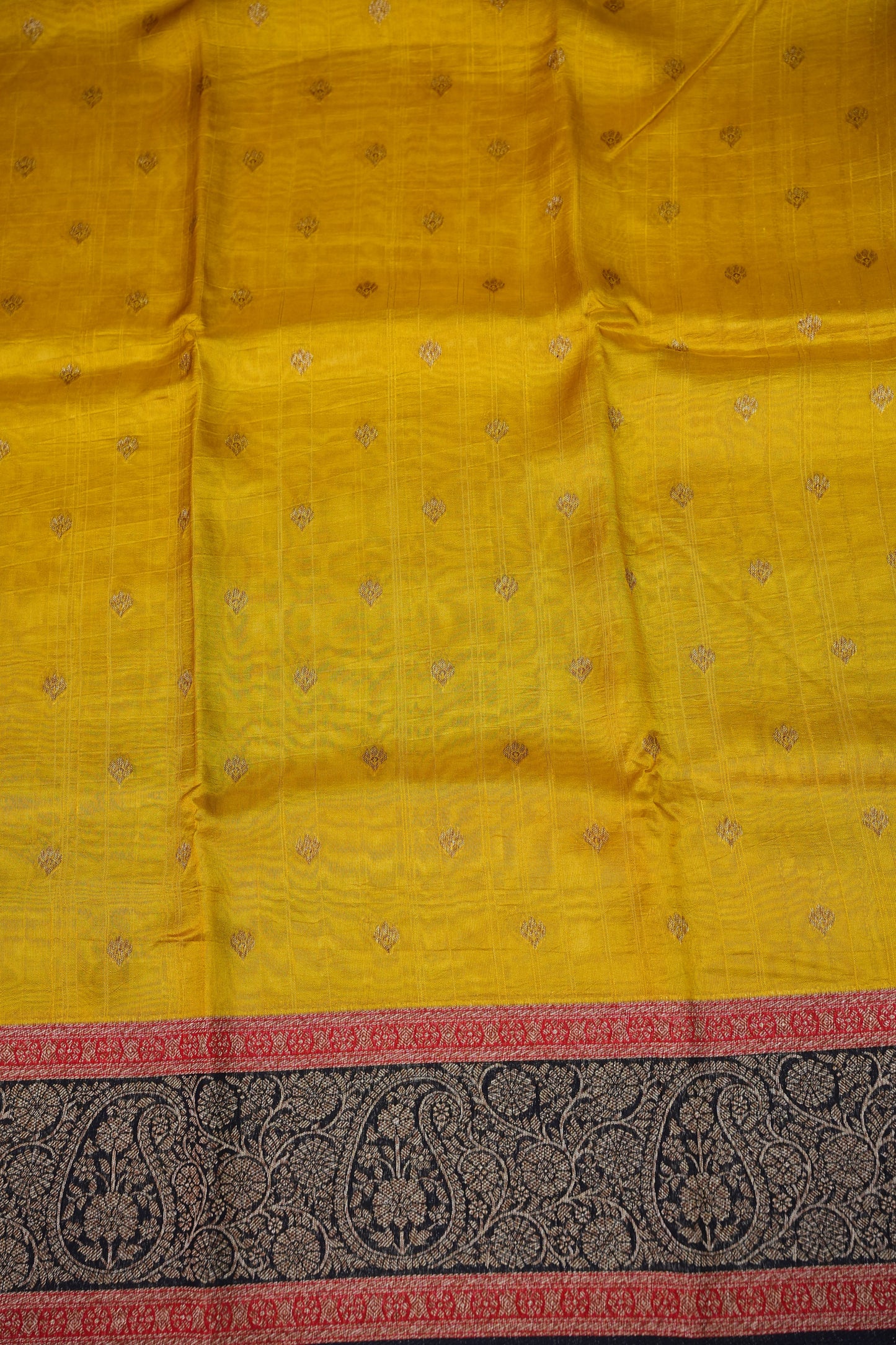 Banarasi Tussar Raw Silk Saree with Contrast 3D Border – Yellow & Black