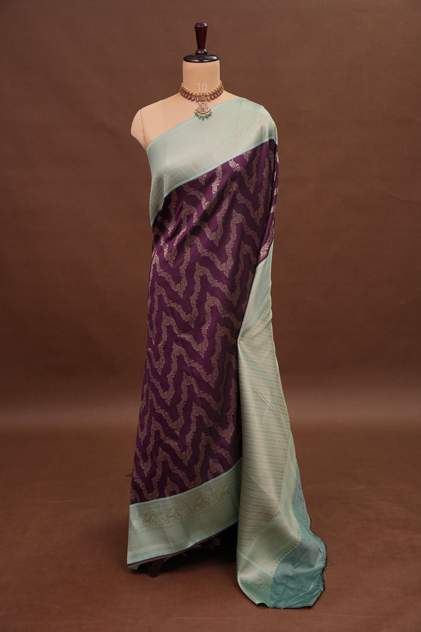 Kanchivaram Semi Silk Saree - Wine with Sea Green