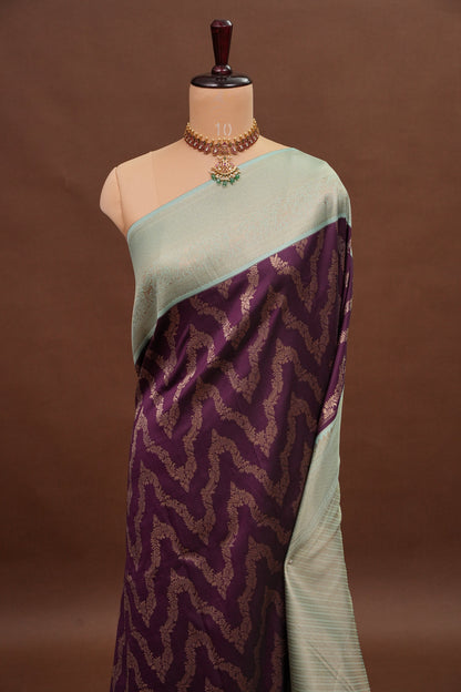 Kanchivaram Semi Silk Saree - Deep Purple with Sea Green