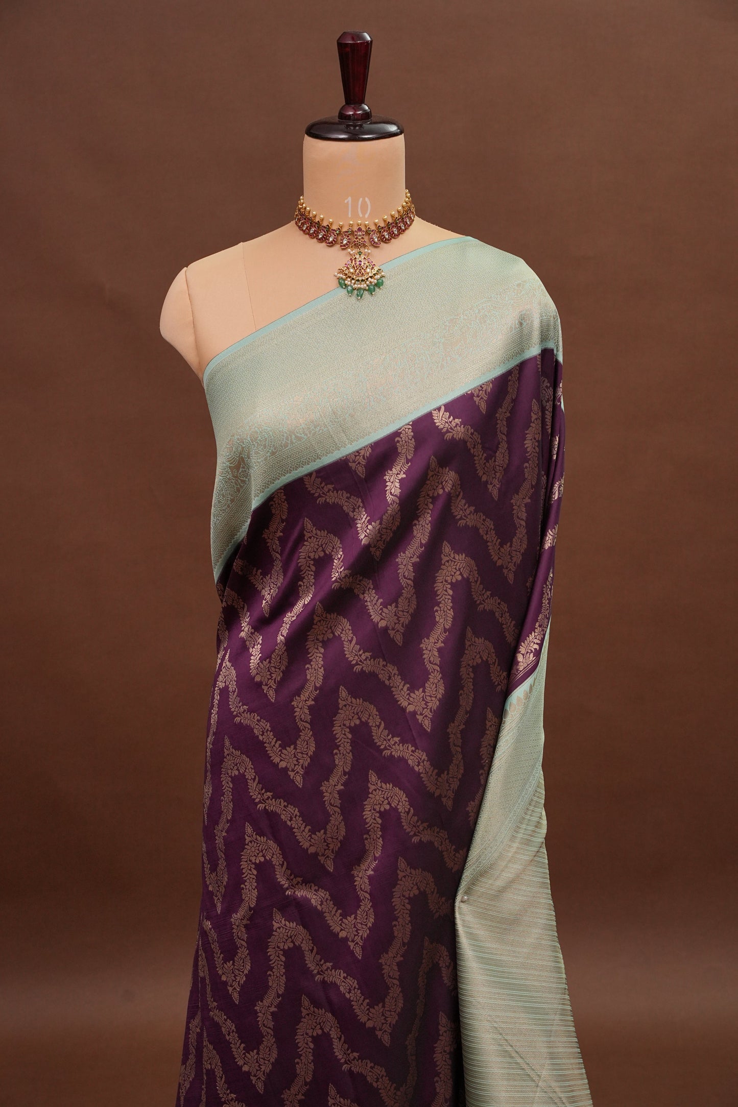 Kanchivaram Semi Silk Saree - Wine with Sea Green
