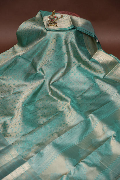 Pure Kanchipuram Silk Saree - Aqua Green| Silk Mark Certified