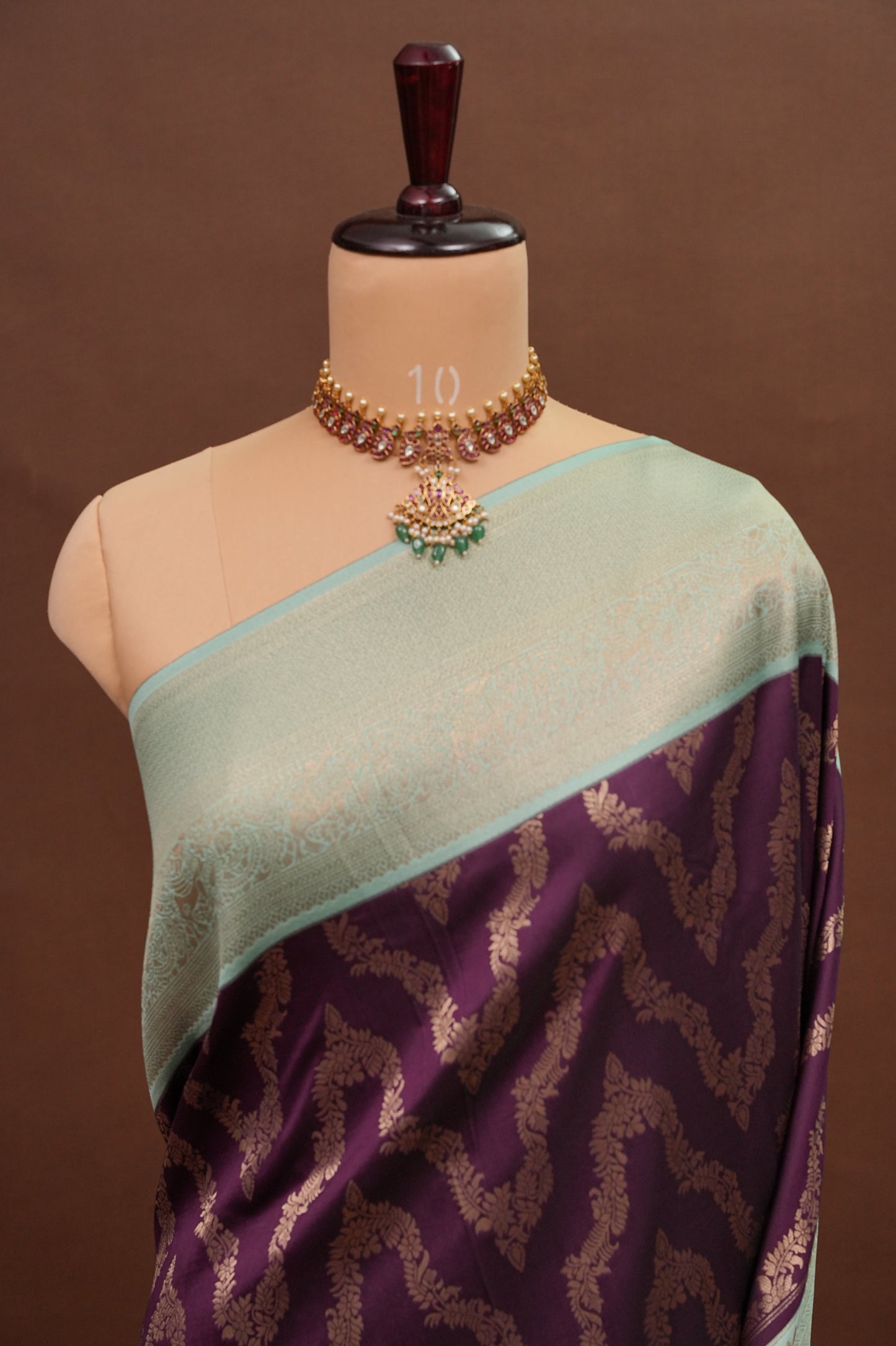 Kanchivaram Semi Silk Saree - Wine with Sea Green