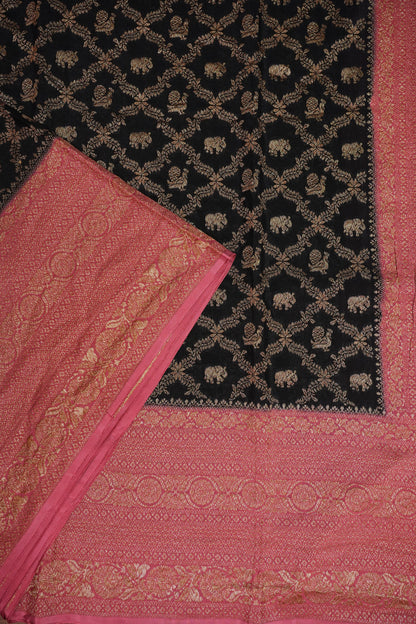 Banarasi Tussar Georgette Saree with Geometric Jaal Weave – Black & Pink