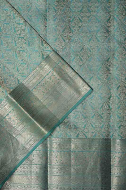 Pure Kanchipuram Silk Saree - Aqua Green| Silk Mark Certified