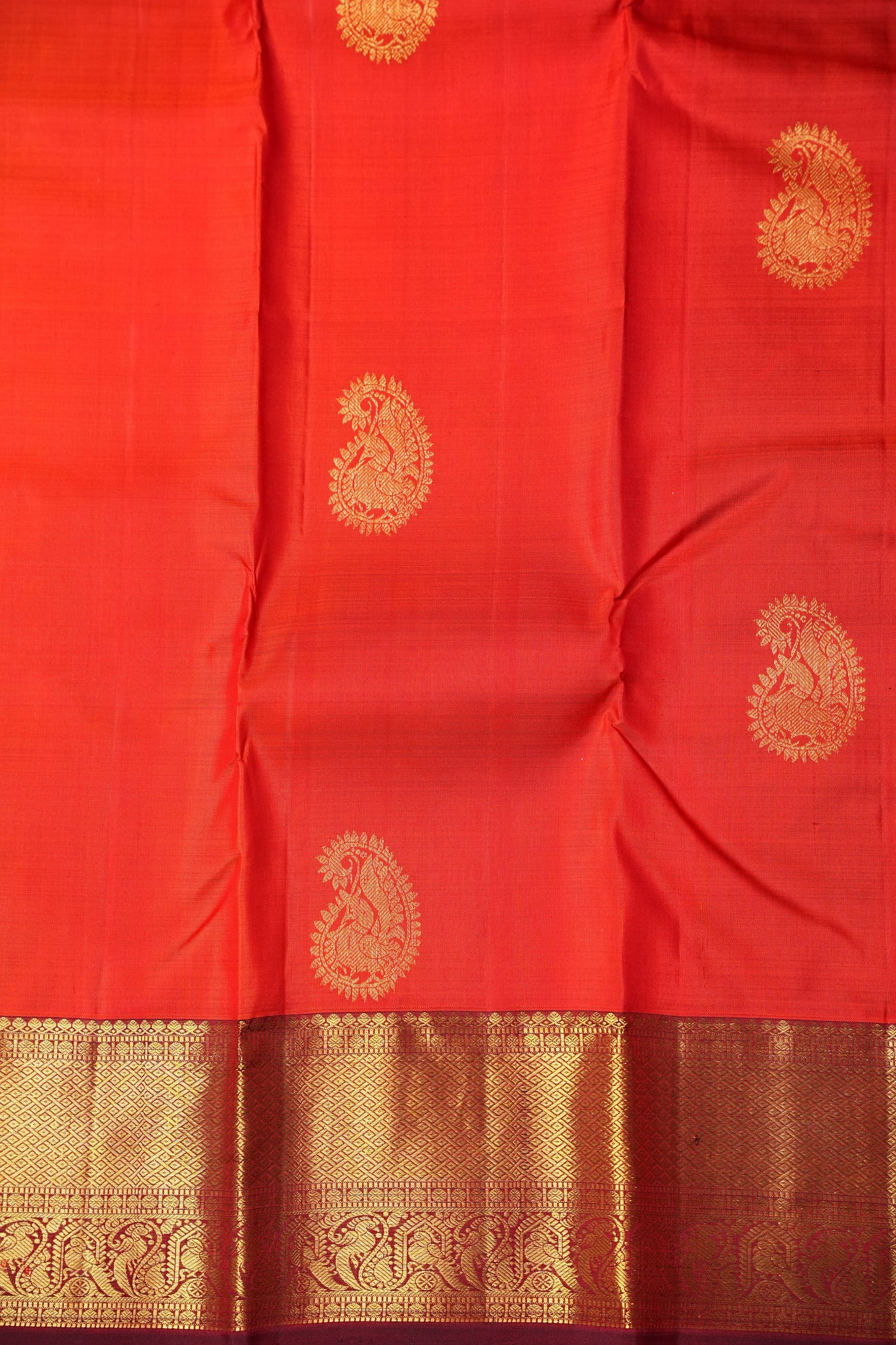 Pure Kanchipuram Silk Saree - Orange & Maroon| Silk Mark Certified