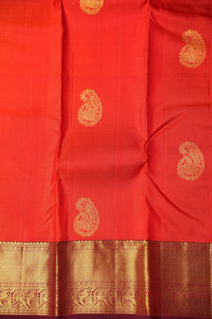 Pure Kanchipuram Silk Saree - Orange & Maroon| Silk Mark Certified