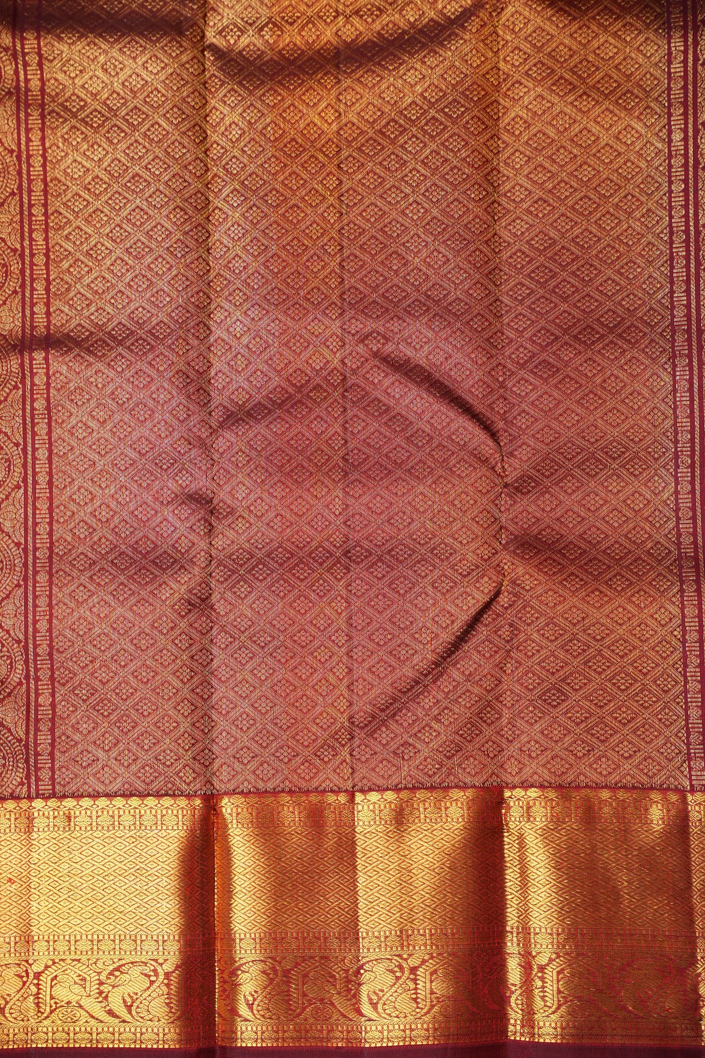 Pure Kanchipuram Silk Saree - Orange & Maroon| Silk Mark Certified