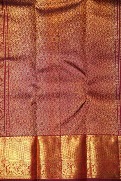 Pure Kanchipuram Silk Saree - Orange & Maroon| Silk Mark Certified