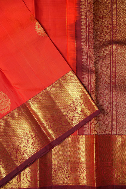 Pure Kanchipuram Silk Saree - Orange & Maroon| Silk Mark Certified