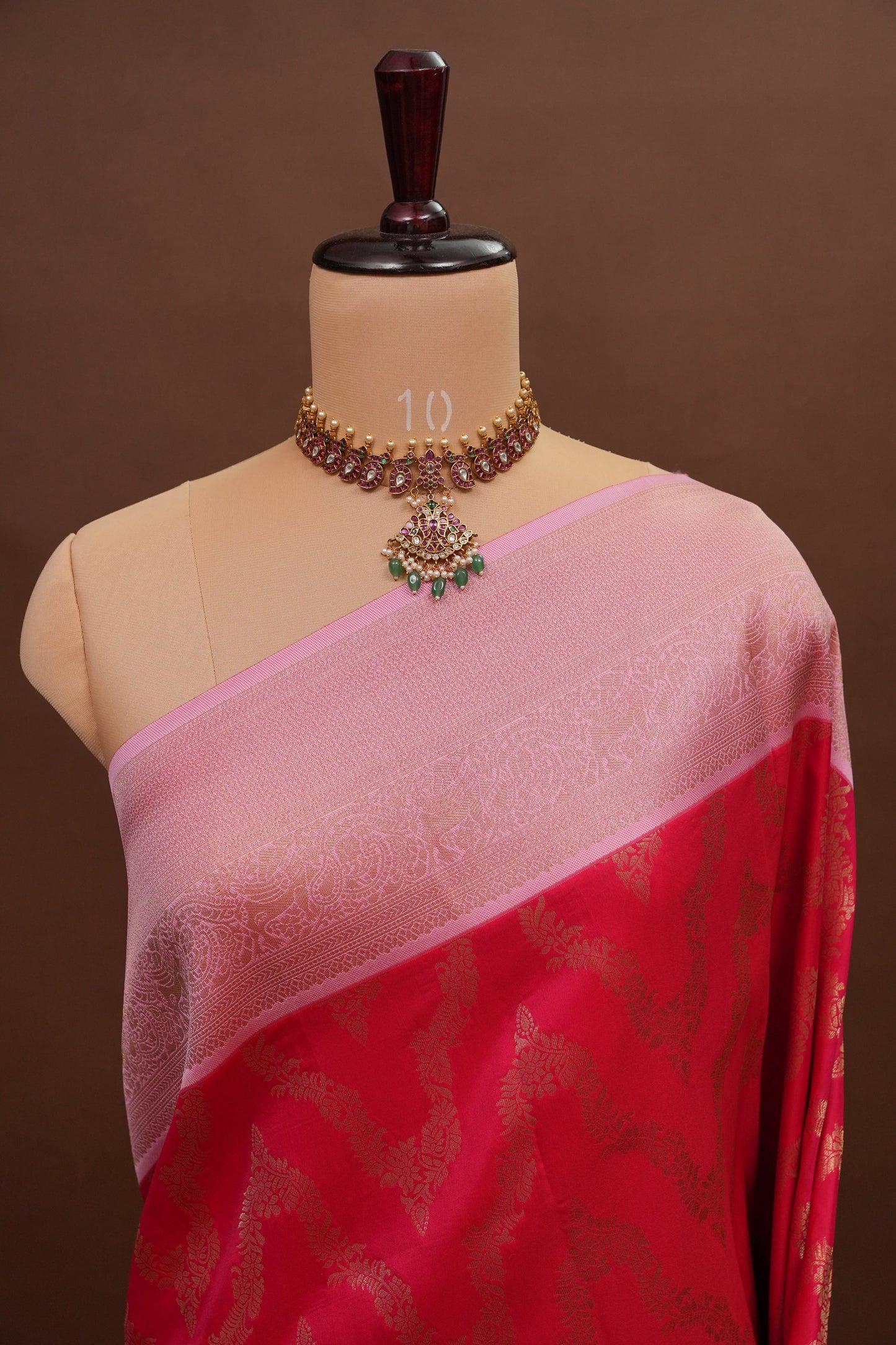 Kanchivaram Semi Silk Saree - Scarlet Red with Baby Pink