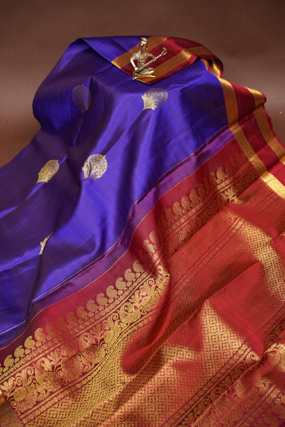 Pure Kanchipuram Silk Saree - Deep Purple & Maroon| Silk Mark Certified