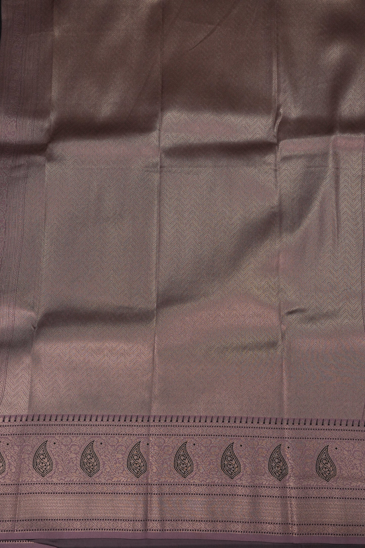 Black Semi Silk Saree with Muted Mauve Vintage Zari Border