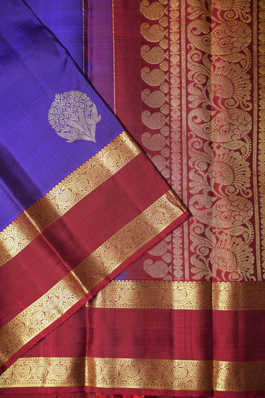 Pure Kanchipuram Silk Saree - Deep Purple & Maroon| Silk Mark Certified