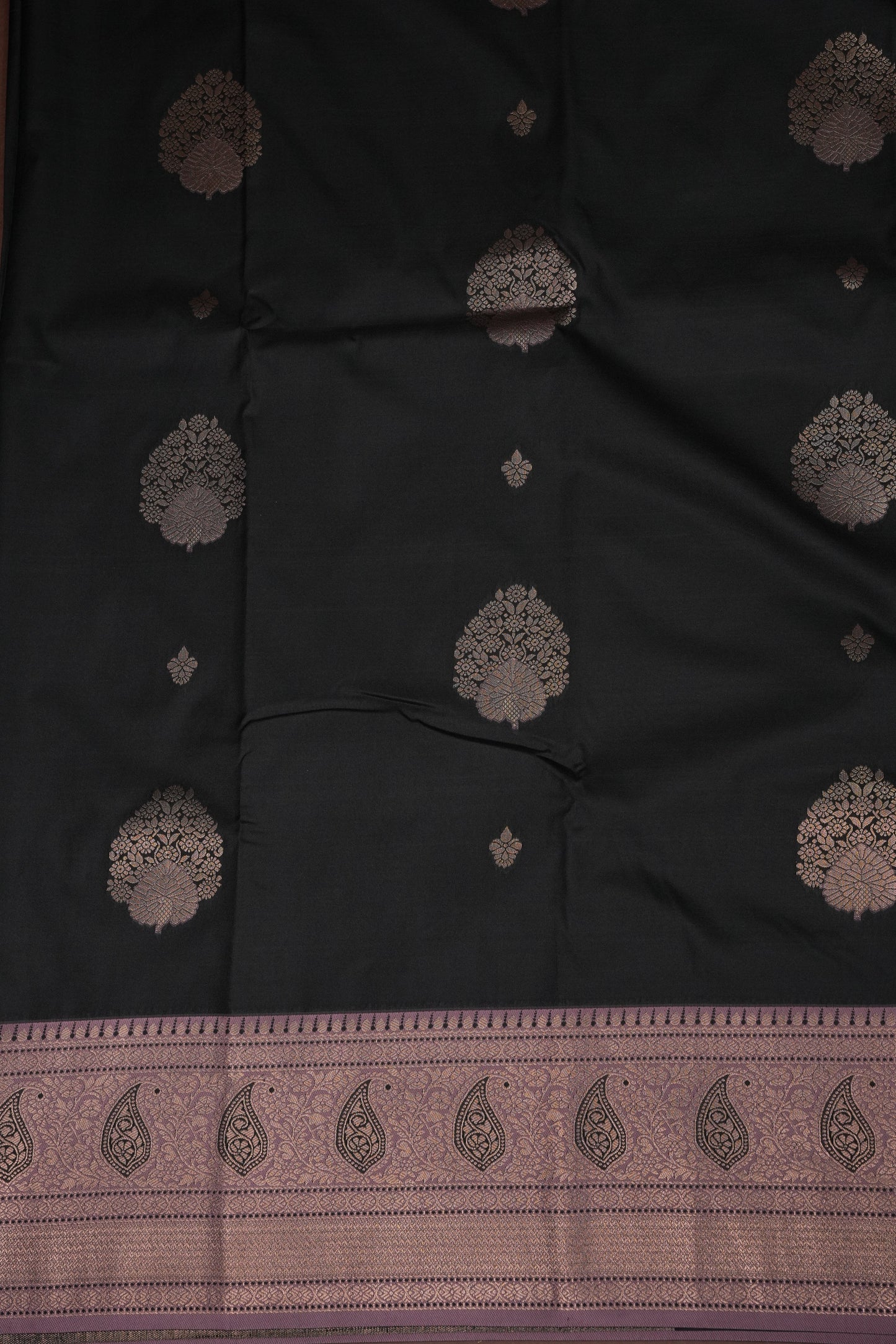 Black Semi Silk Saree with Muted Mauve Vintage Zari Border