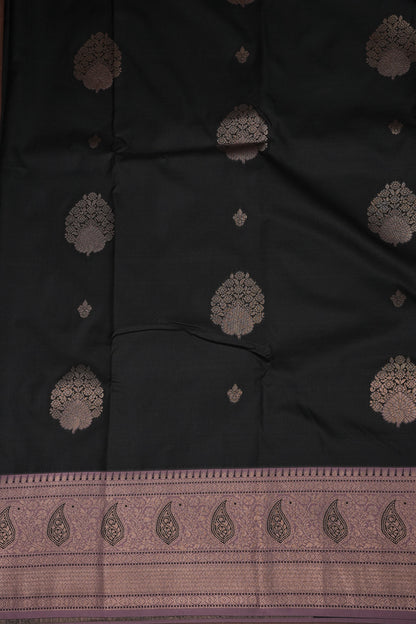 Black Semi Silk Saree with Muted Mauve Vintage Zari Border