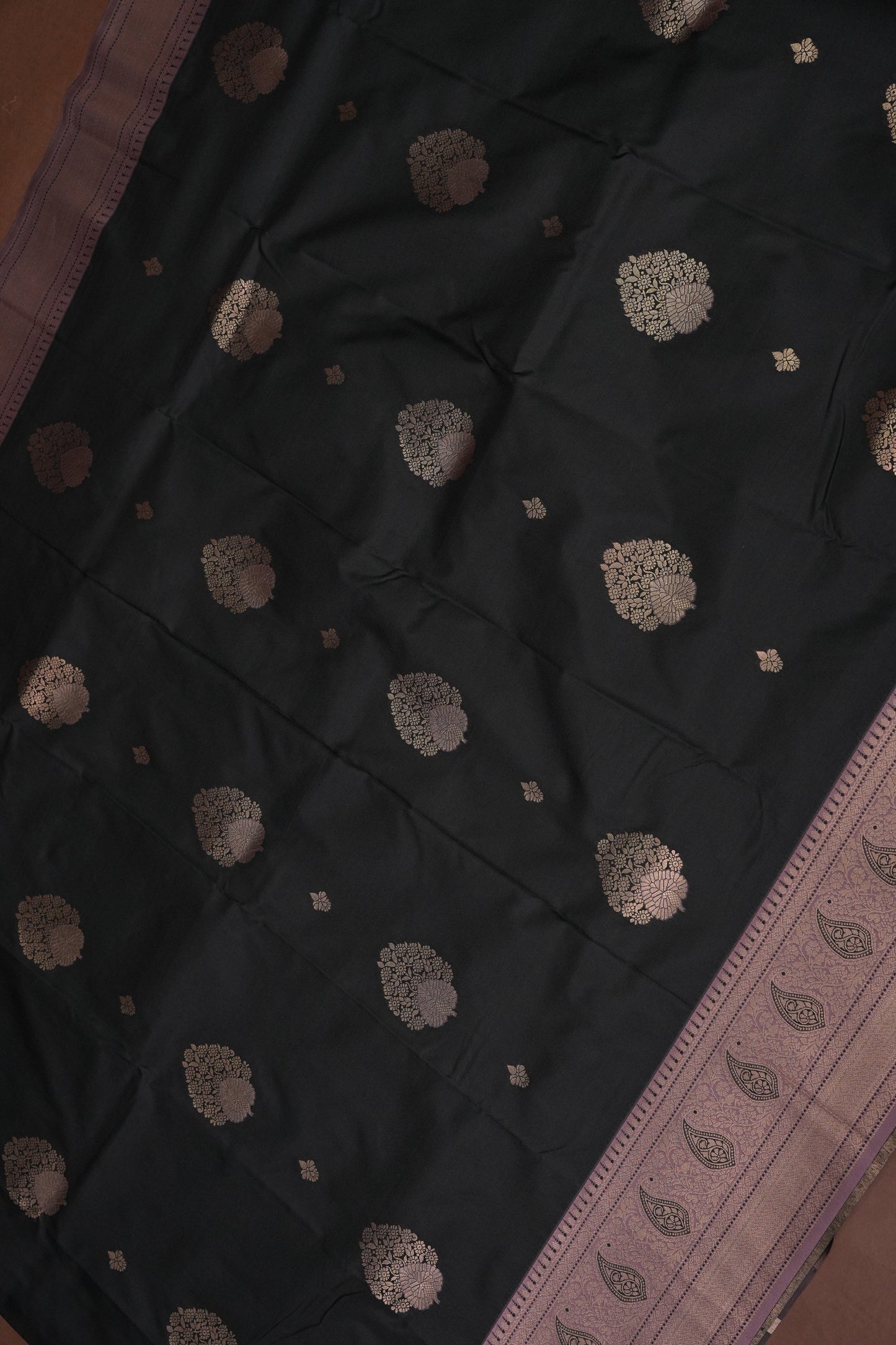 Black Semi Silk Saree with Muted Mauve Vintage Zari Border