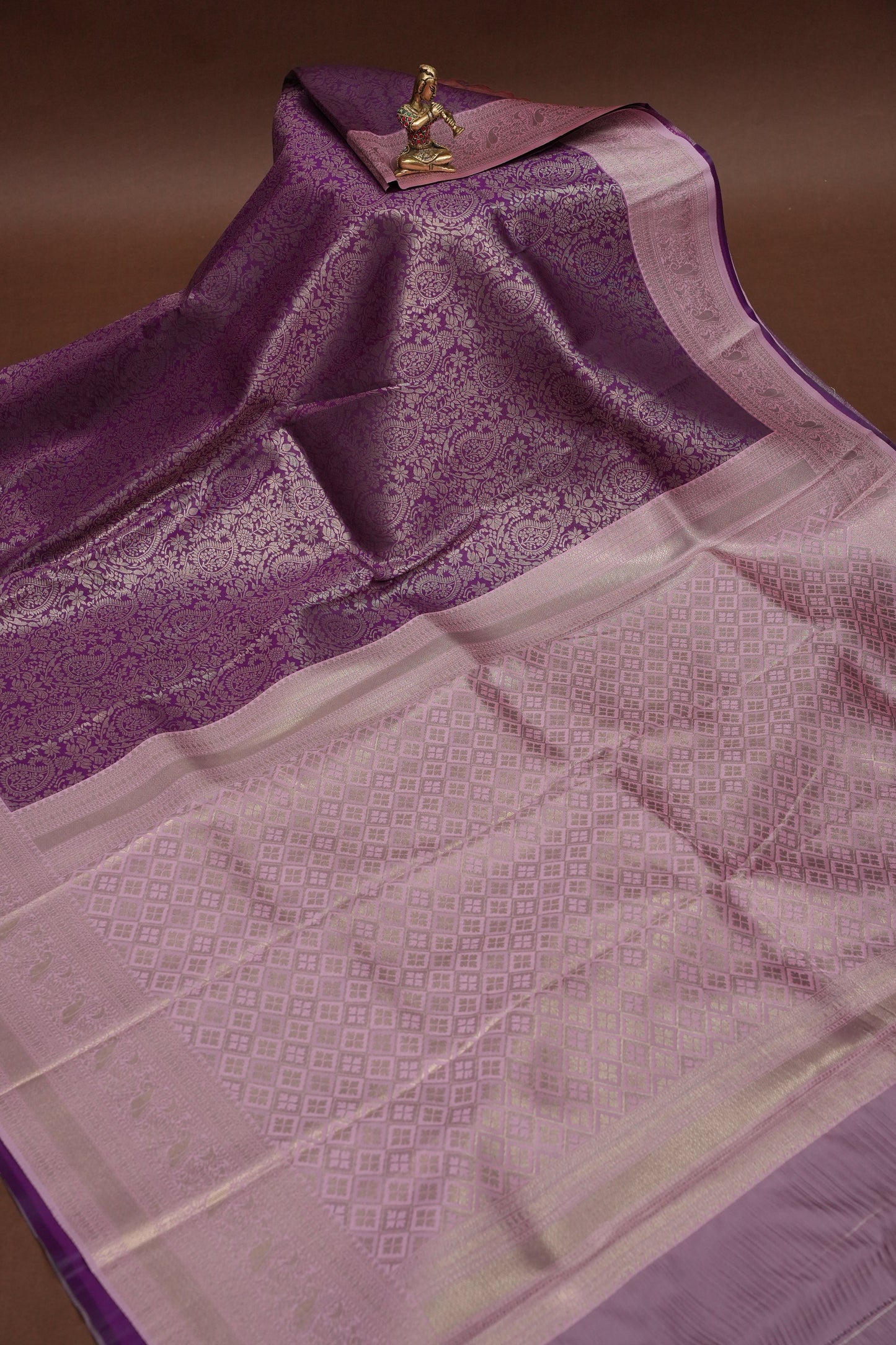 Kanchivaram Semi Silk Saree - Wine with Baby Pink