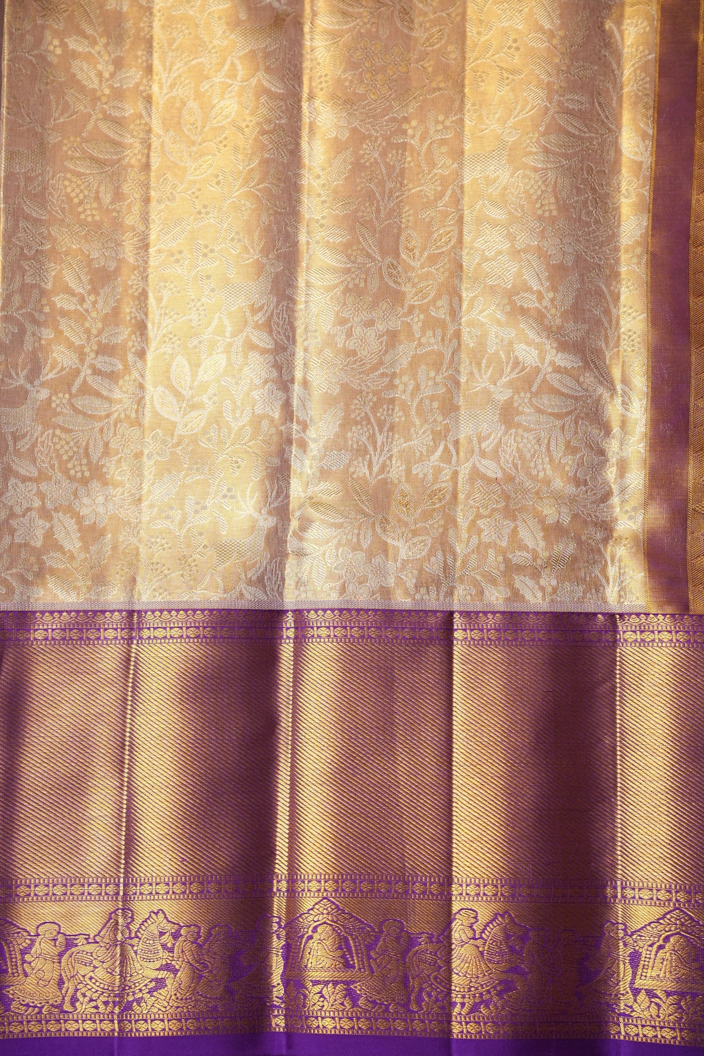 Gold with Purple Pure Tissue Kanchipuram Silk Saree|Silk Mark Certified