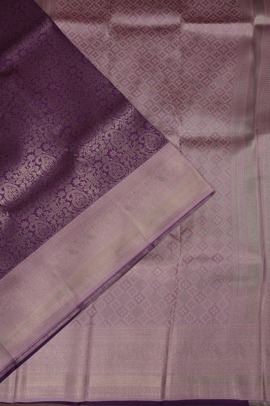 Kanchivaram Semi Silk Saree - Wine with Baby Pink