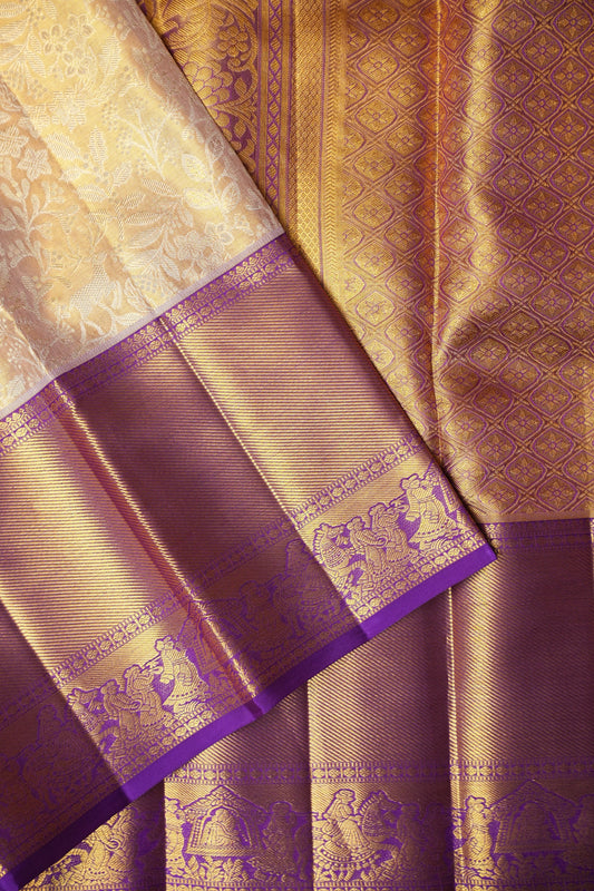 Gold with Purple Pure Tissue Kanchipuram Silk Saree|Silk Mark Certified