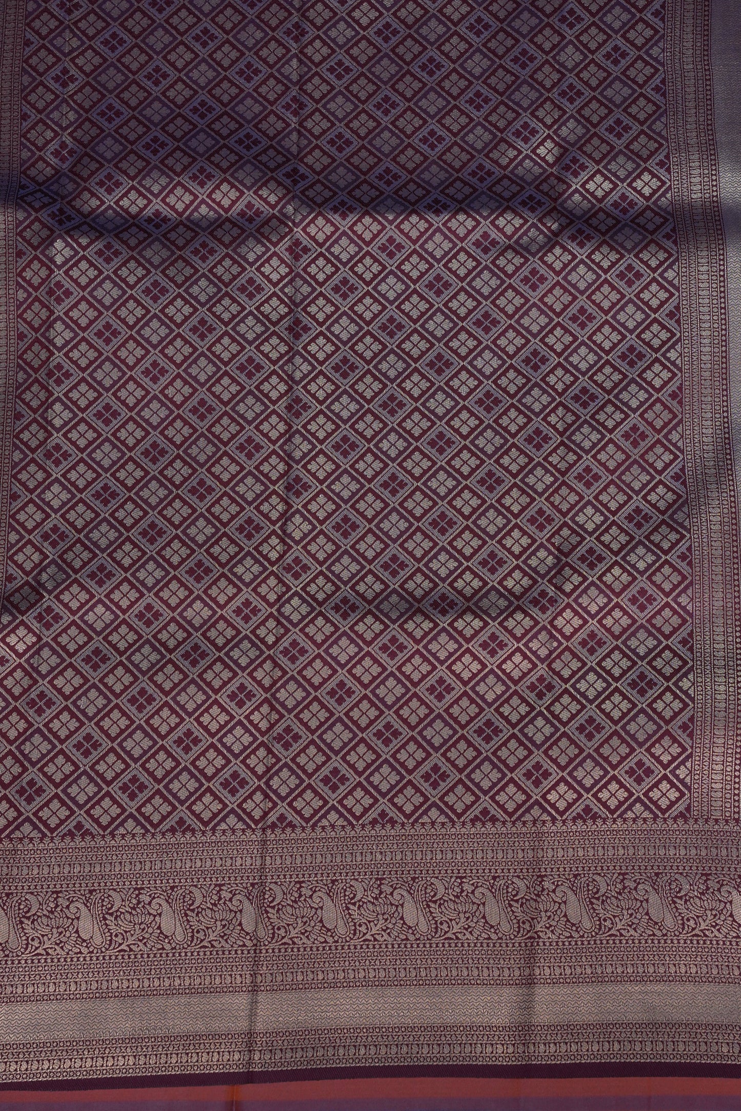 Kanchivaram Semi Silk Saree - Copper with Deep Purple