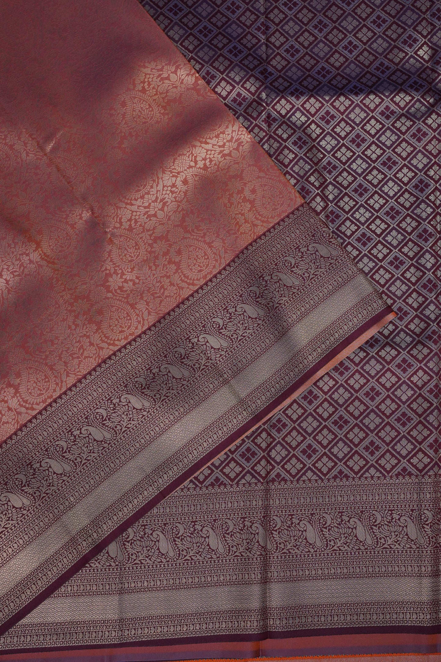 Kanchivaram Semi Silk Saree - Copper with Deep Purple