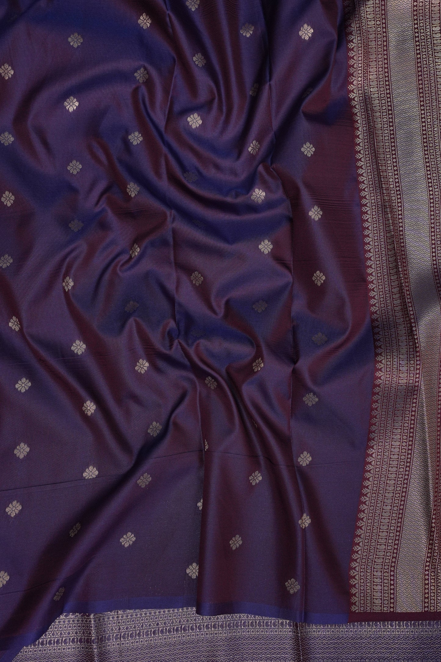 Kanchivaram Semi Silk Saree - Copper with Deep Purple