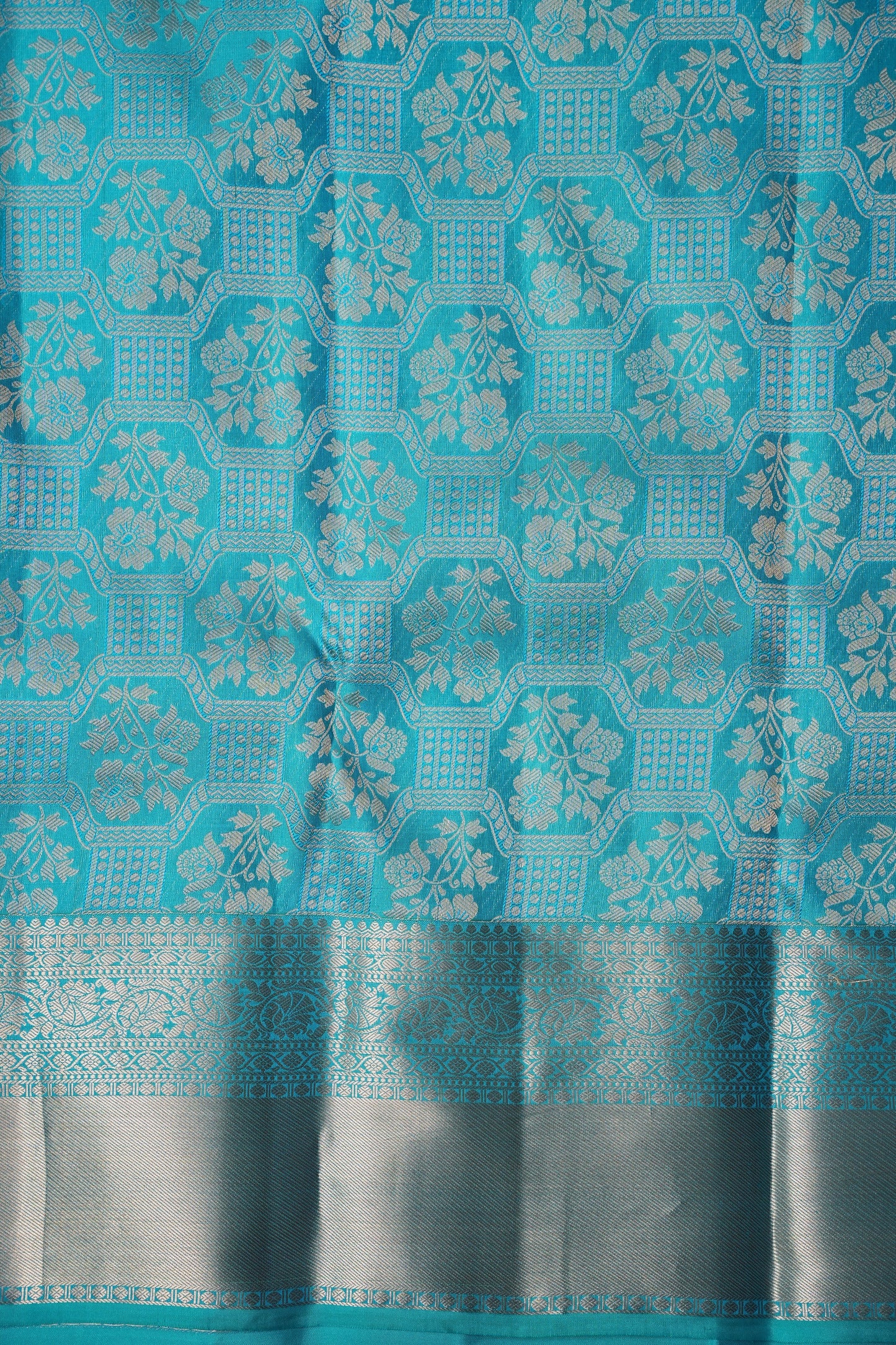 Pure Kanchipuram Brocade Silk Saree - Turquoise Blue| Silk Mark Certified