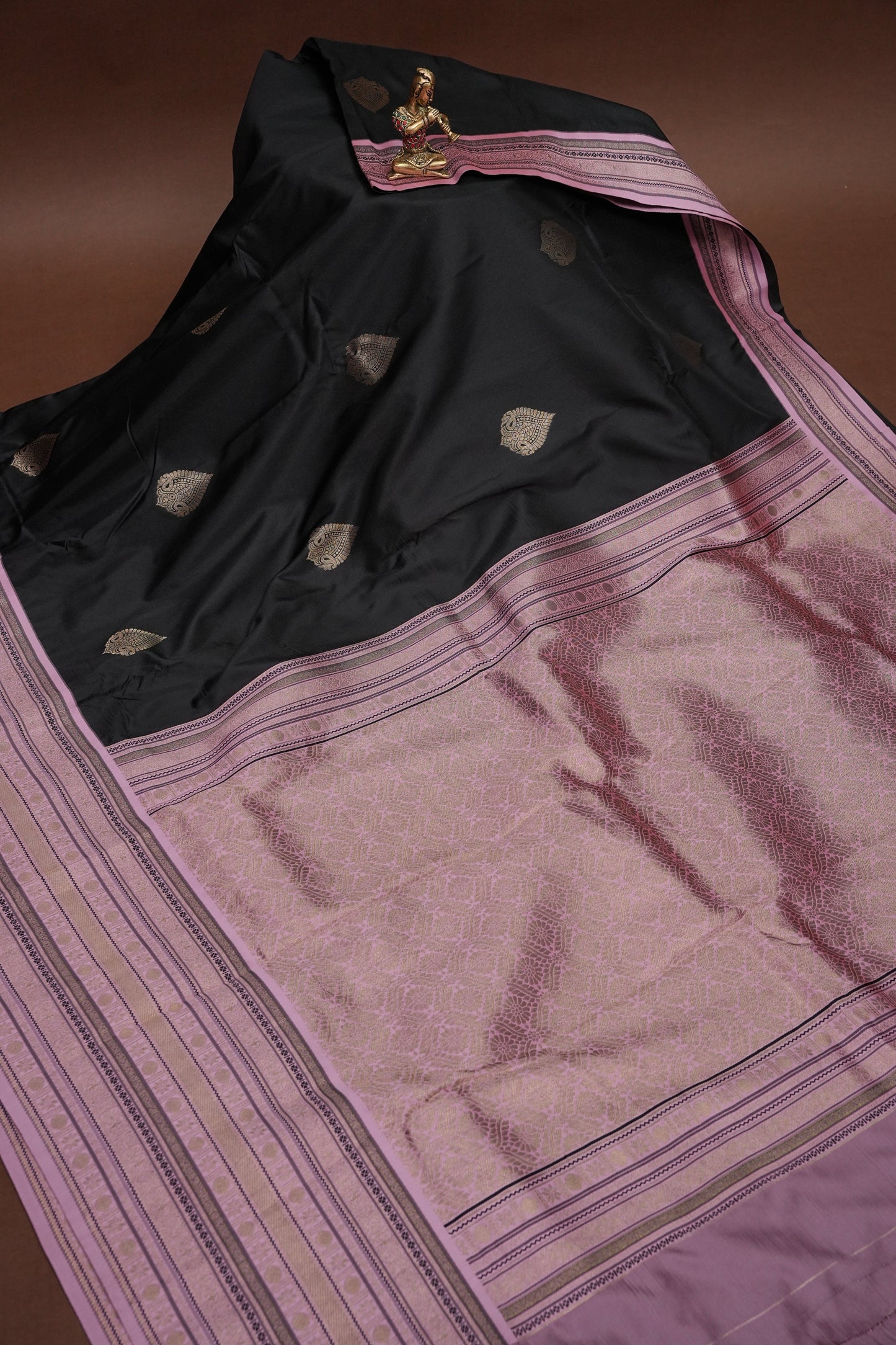 Black Semi Silk Saree with Pink Vintage Zari Border