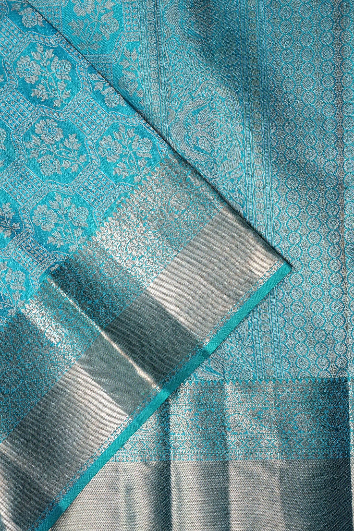 Pure Kanchipuram Brocade Silk Saree - Turquoise Blue| Silk Mark Certified