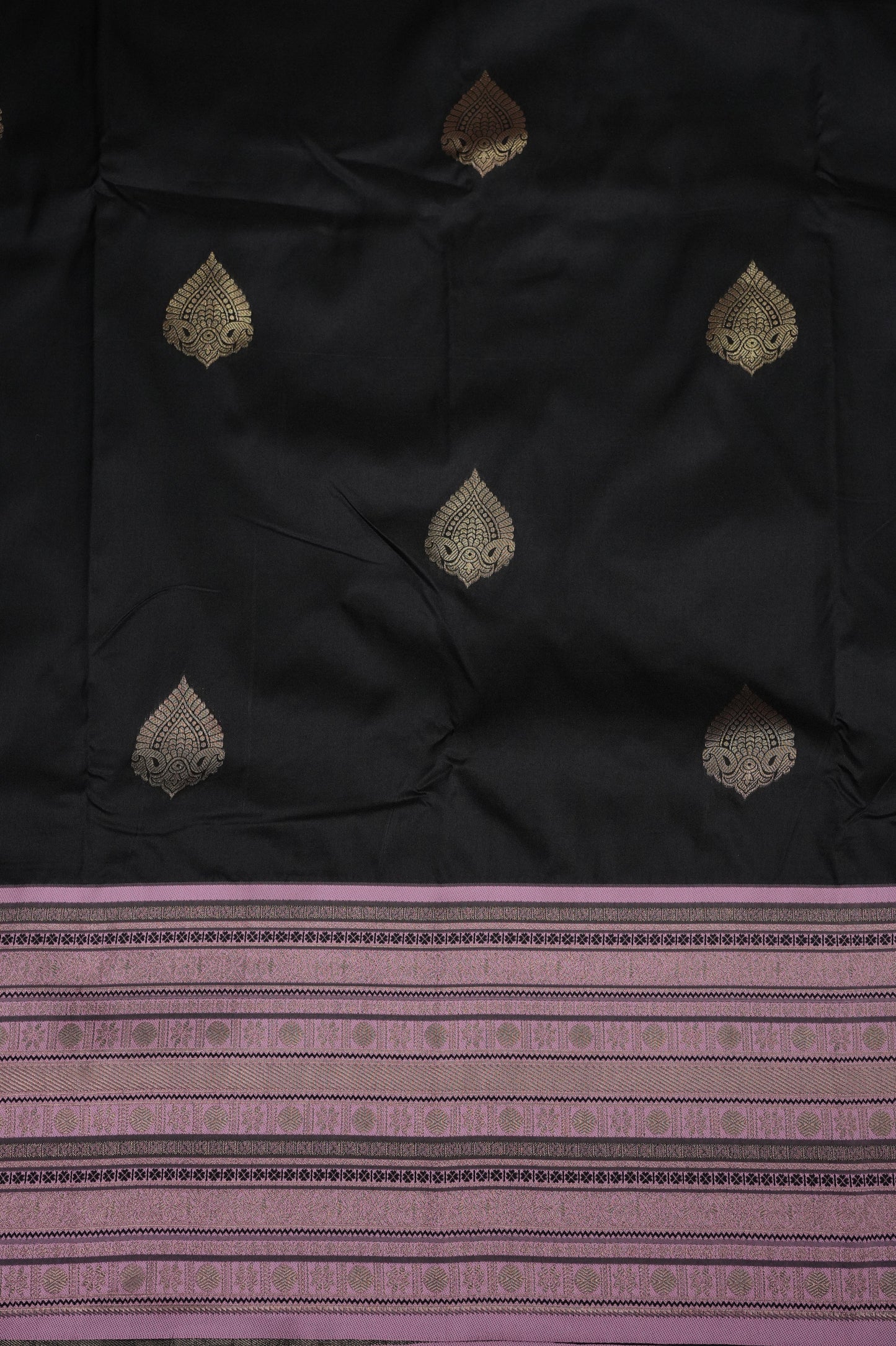 Black Semi Silk Saree with Pink Vintage Zari Border
