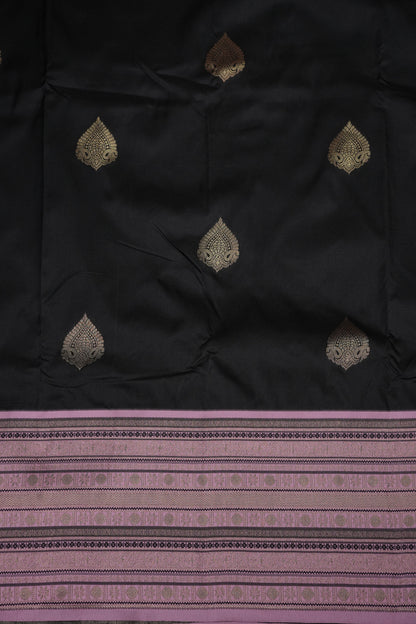 Black Semi Silk Saree with Pink Vintage Zari Border