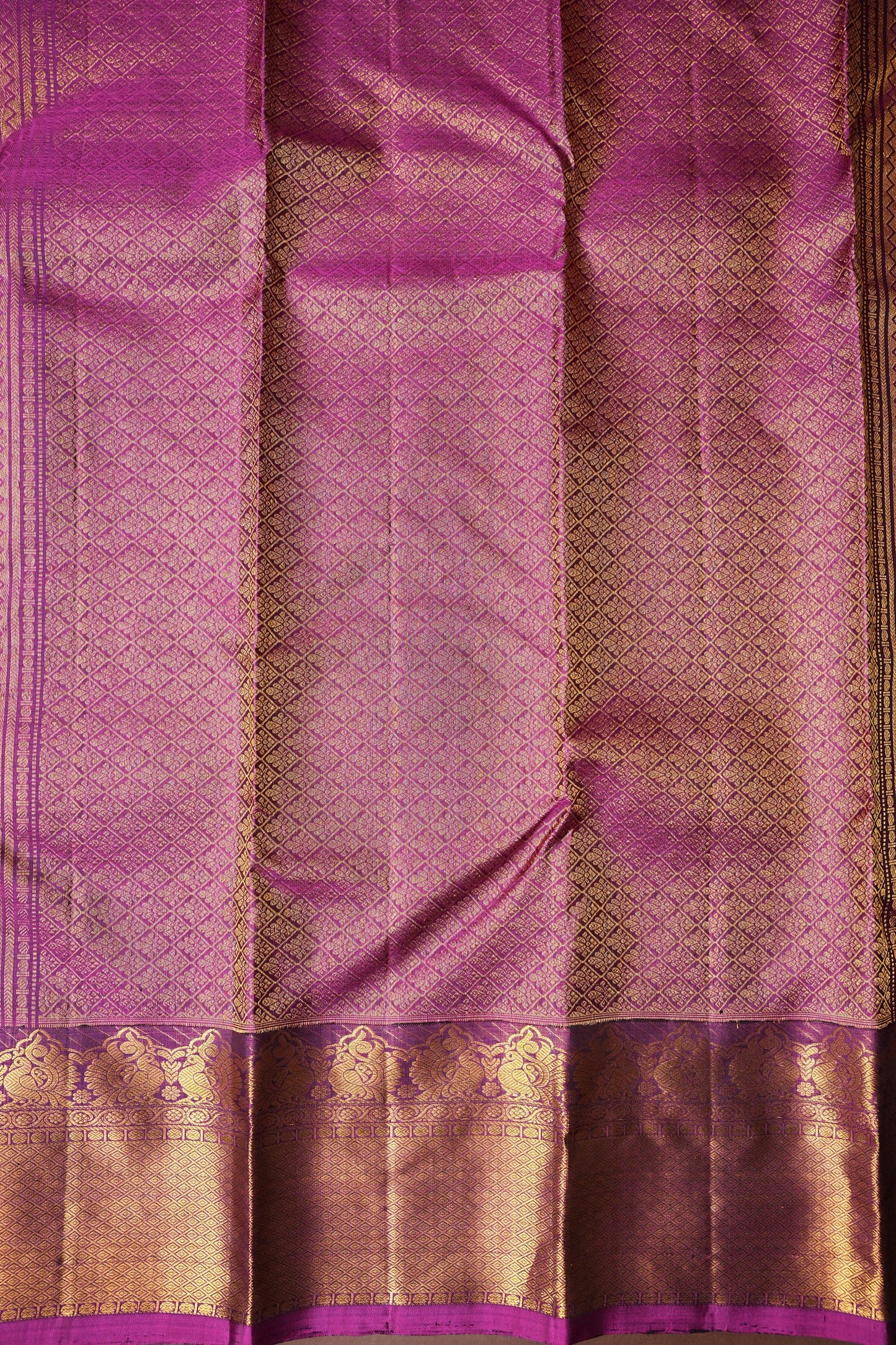 Pure Kanchipuram Silk Saree - Burnt Olive Green with Deep Magenta| Silk Mark Certified