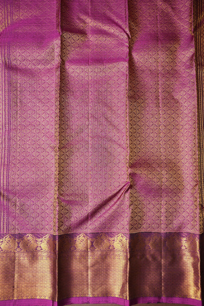 Pure Kanchipuram Silk Saree - Burnt Olive Green with Deep Magenta| Silk Mark Certified