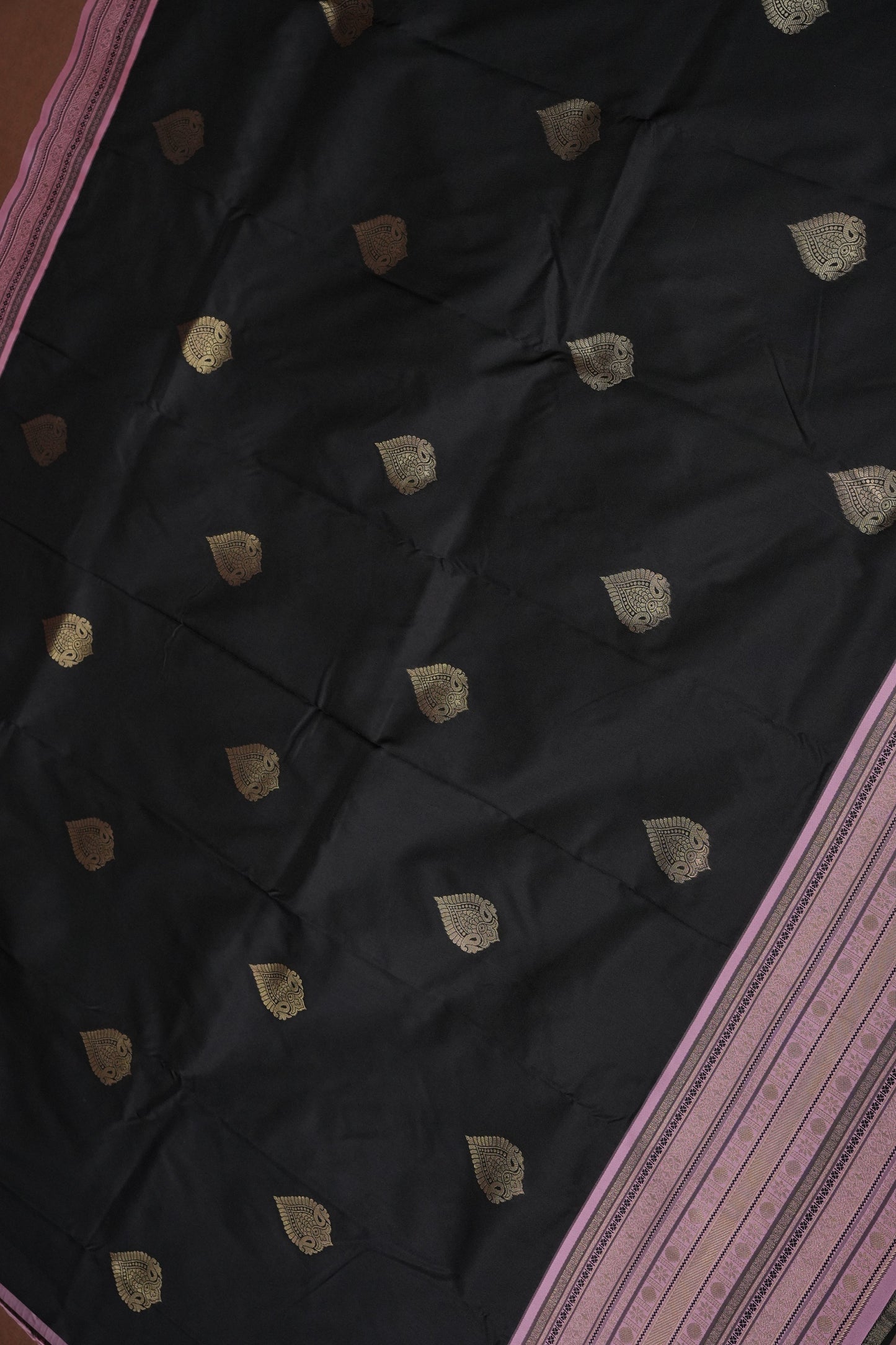 Black Semi Silk Saree with Pink Vintage Zari Border