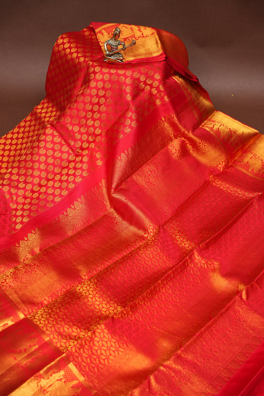 Pure Kanchipuram Silk Saree - Crimson Red| Silk Mark Certified