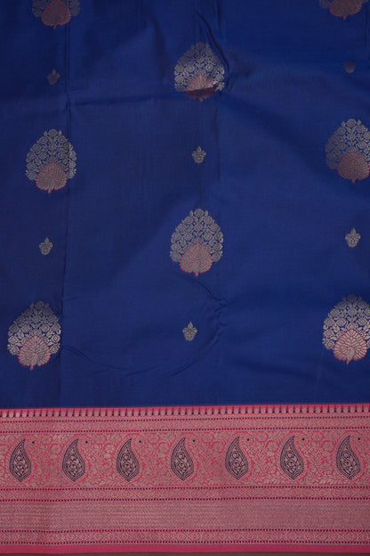 Royal Blue Semi Silk Saree with Pink Zari Border