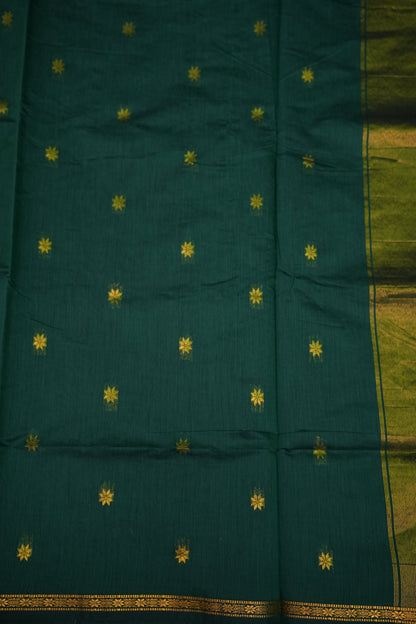 Maheshwari Silk Cotton Saree | Emerald Green With Pink