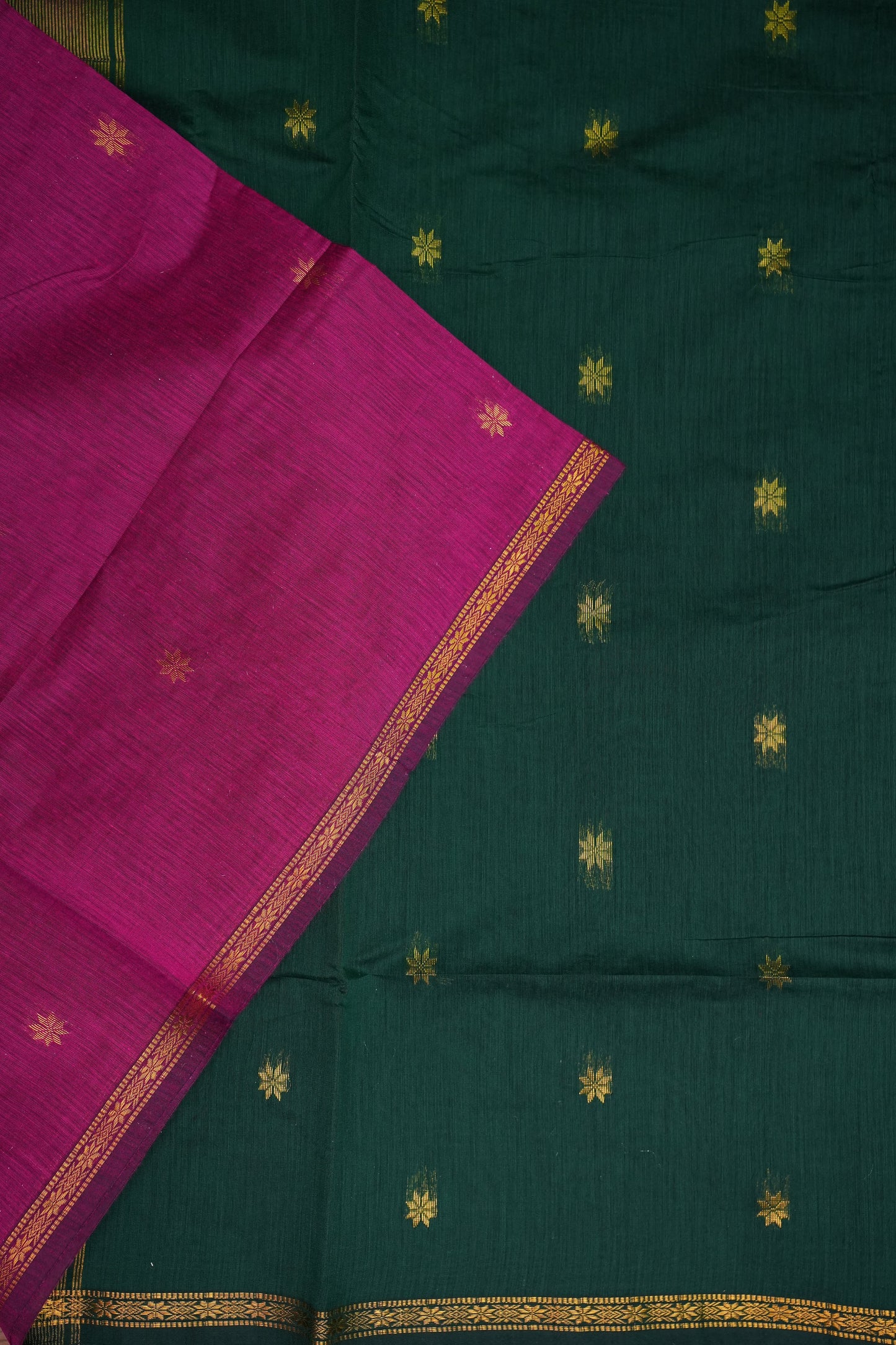 Maheshwari Silk Cotton Saree | Emerald Green With Pink