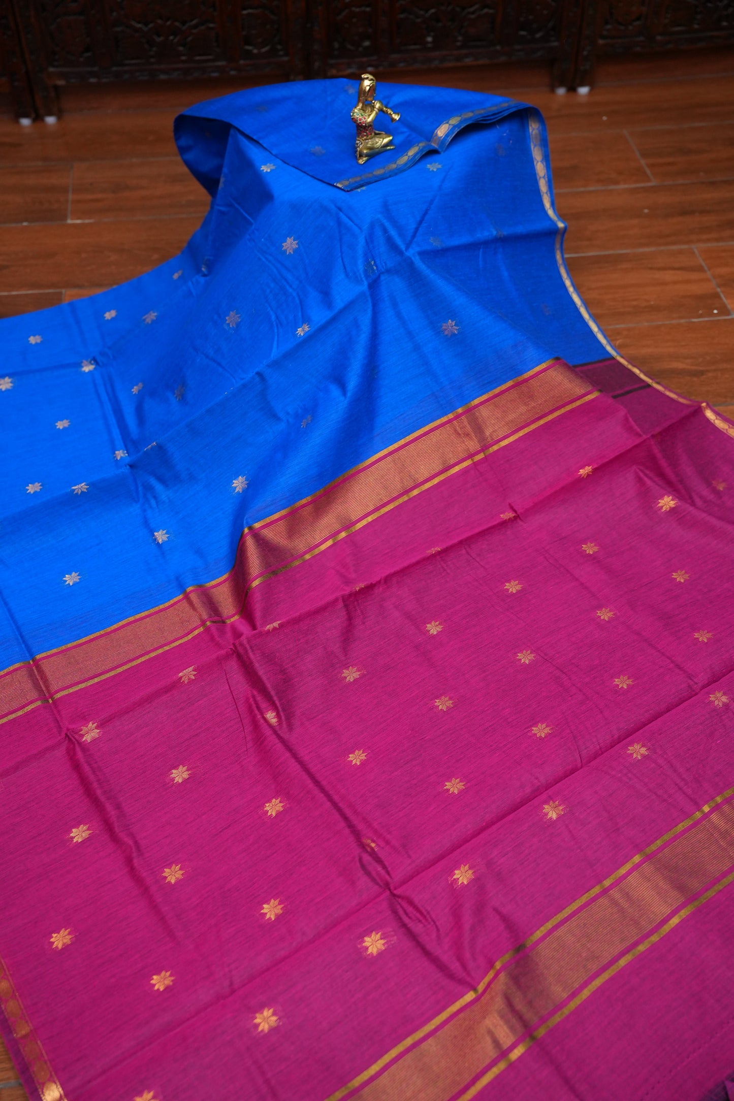 Maheshwari Silk Cotton Saree | Blue With Pink