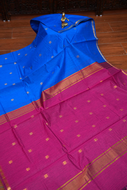 Maheshwari Silk Cotton Saree | Blue With Pink