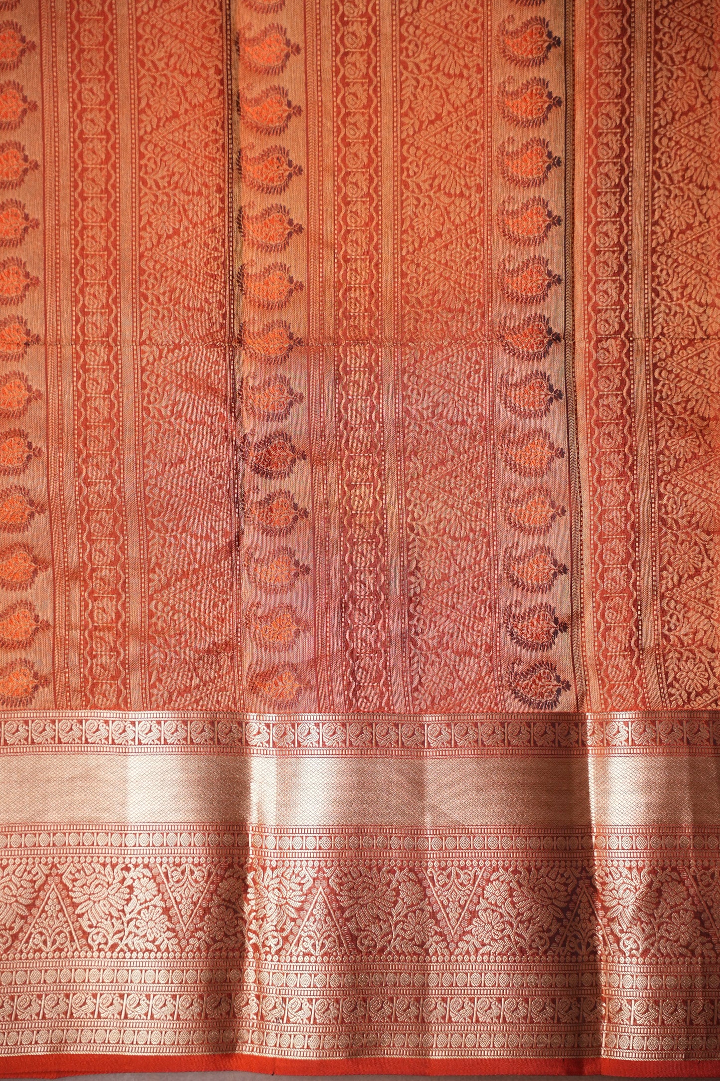 Pure Soft Silk Saree - Oliver Green & Rust| Silk Mark Certified