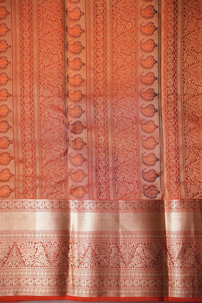 Pure Soft Silk Saree - Oliver Green & Rust| Silk Mark Certified