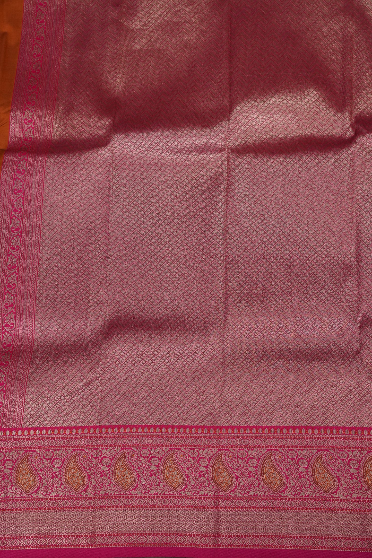 Rust Orange Semi Silk Saree with Pink Zari Border