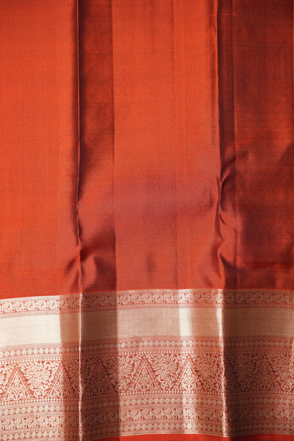 Pure Soft Silk Saree - Oliver Green & Rust| Silk Mark Certified
